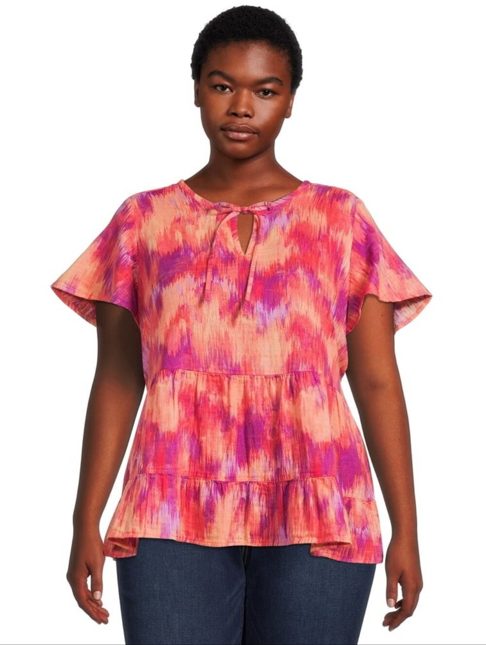 Terra & Sky 100% Cotton Pink Orange Swing Tiered Top Plus Size 1x